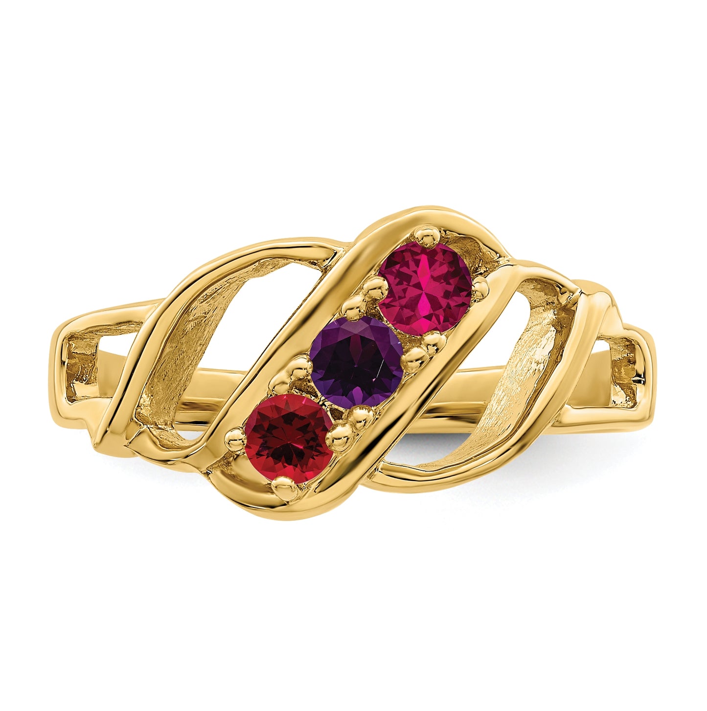 10K Yellow Gold Synthetic Family Jewelry Ring, 3-Stone