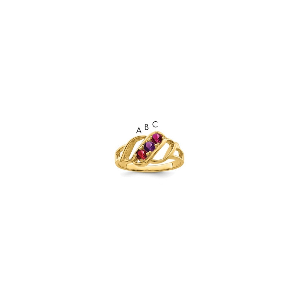 10K Yellow Gold Synthetic Family Jewelry Ring, 3-Stone