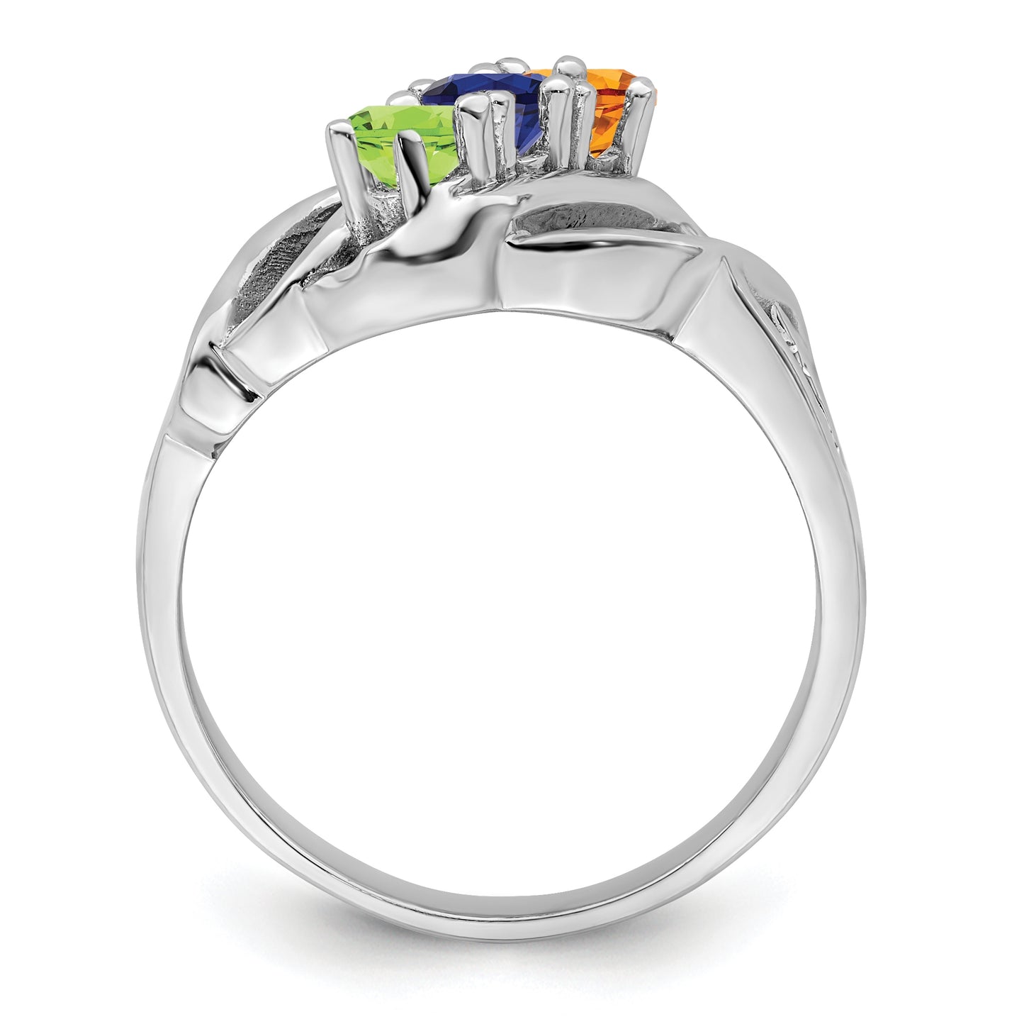 Sterling Silver Rhodium plated Synthetic 3mm 3 Stone Mother's Ring, 2 mm Band width
