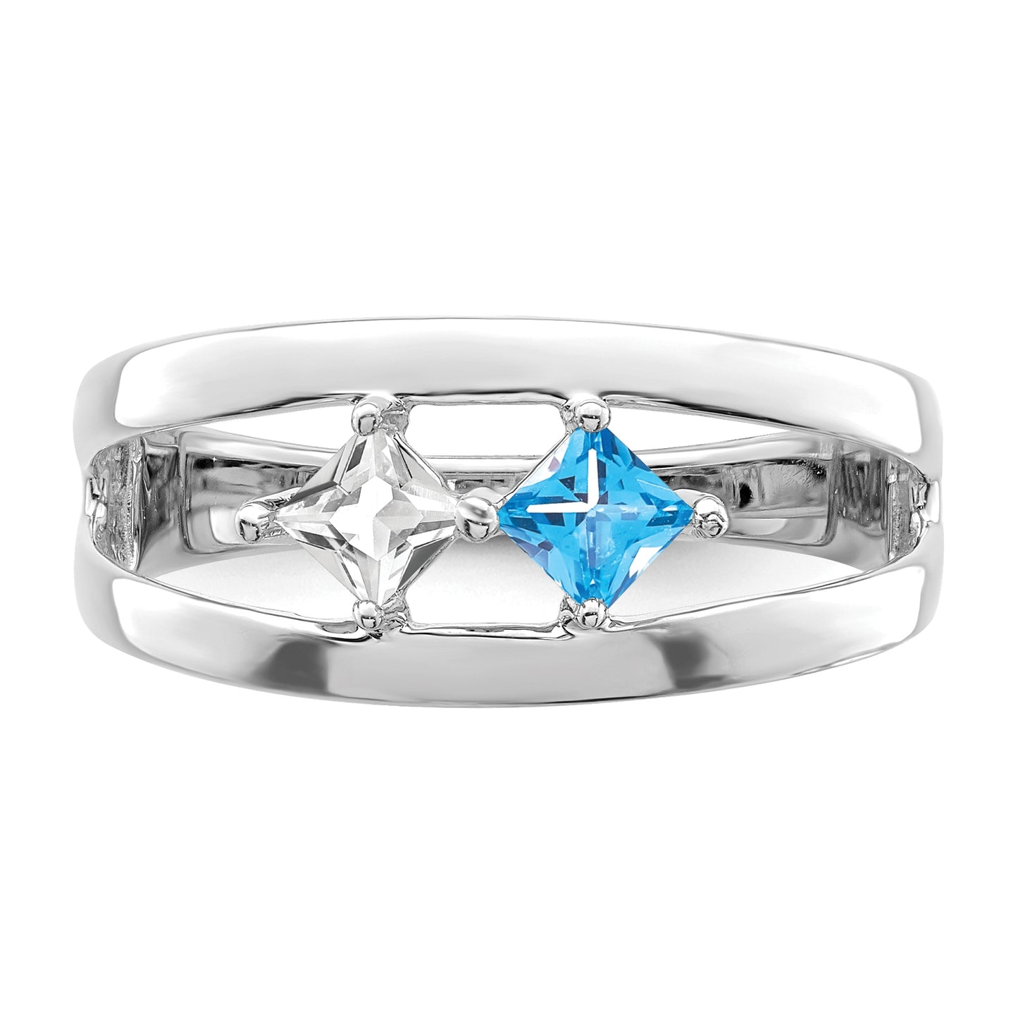 Sterling Silver Rhodium plated Synthetic 2-Stone Family Jewelry Ring