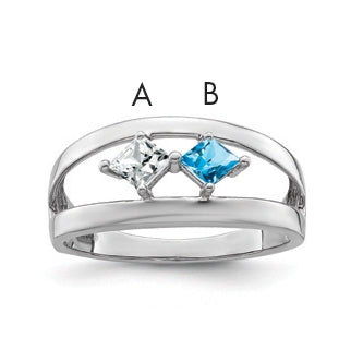 Sterling Silver Rhodium plated Synthetic 2-Stone Family Jewelry Ring
