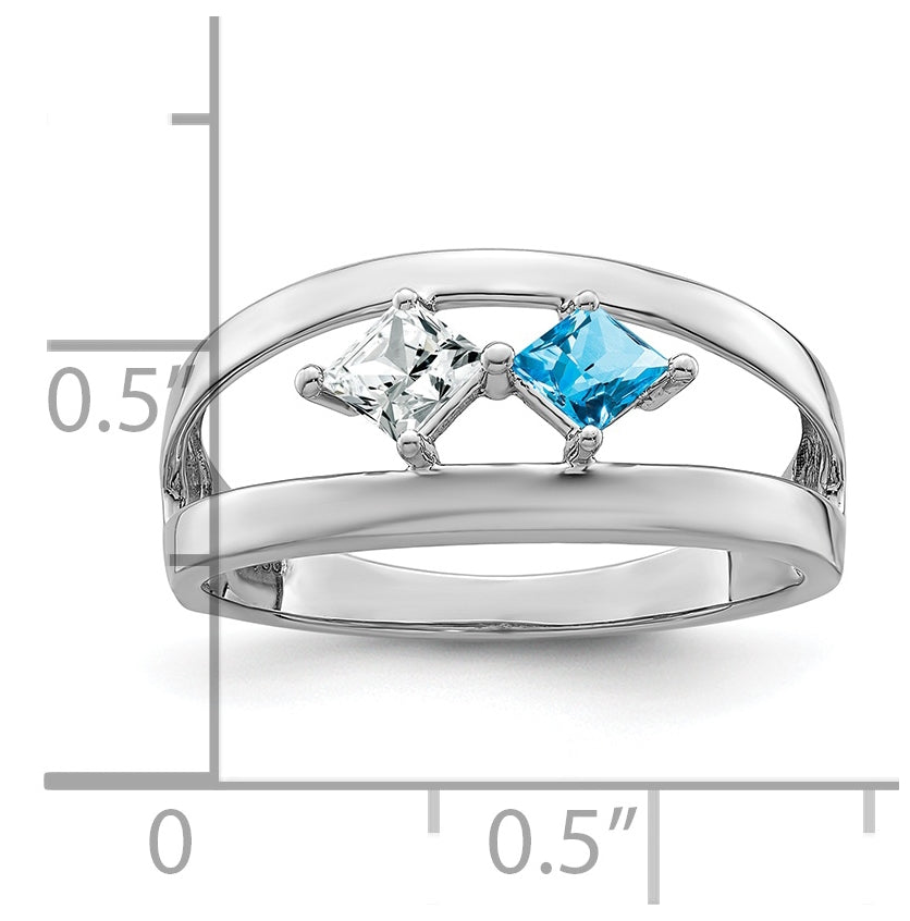Sterling Silver Rhodium plated Synthetic 2-Stone Family Jewelry Ring