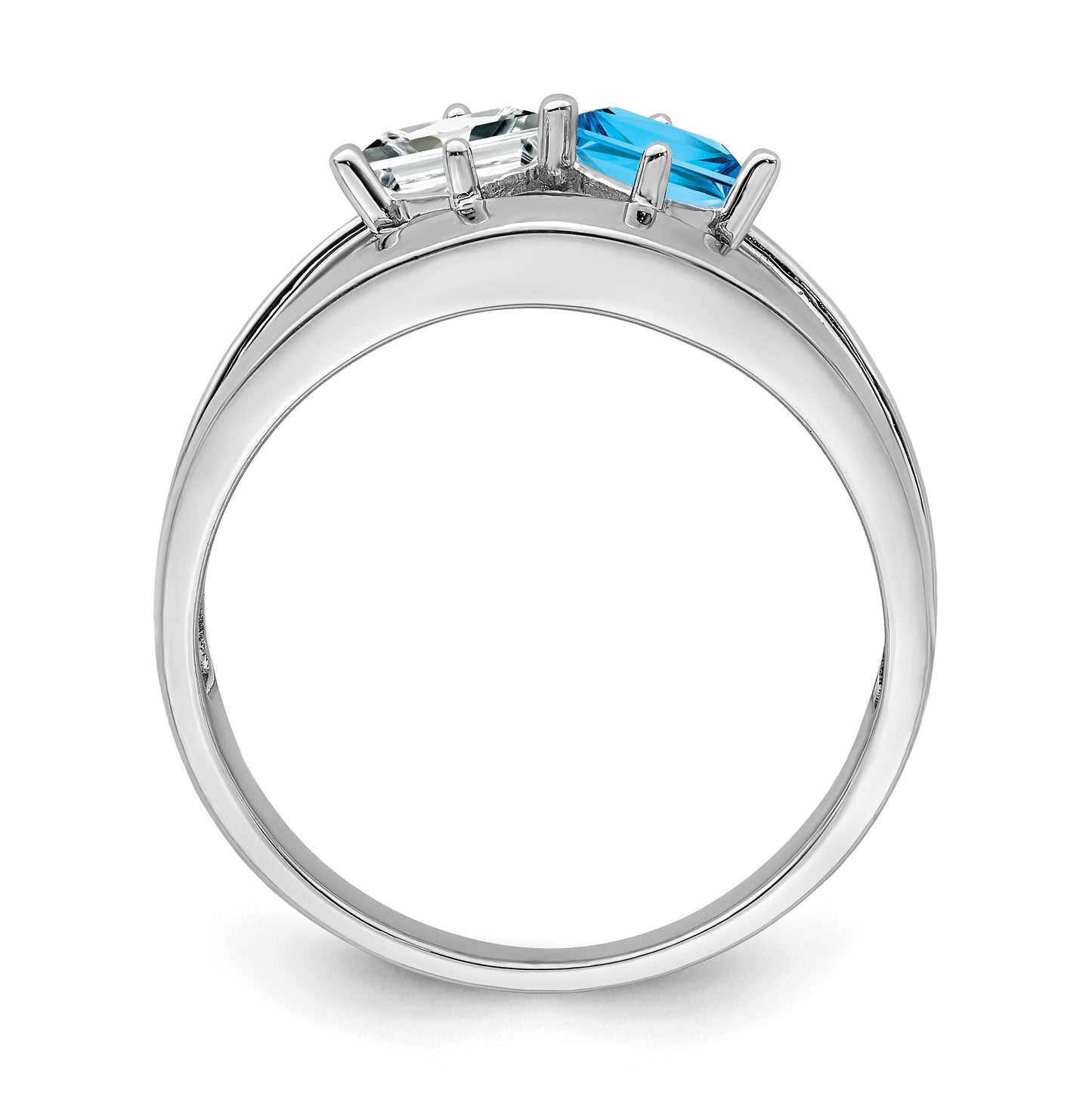 Sterling Silver Rhodium plated Synthetic 2-Stone Family Jewelry Ring