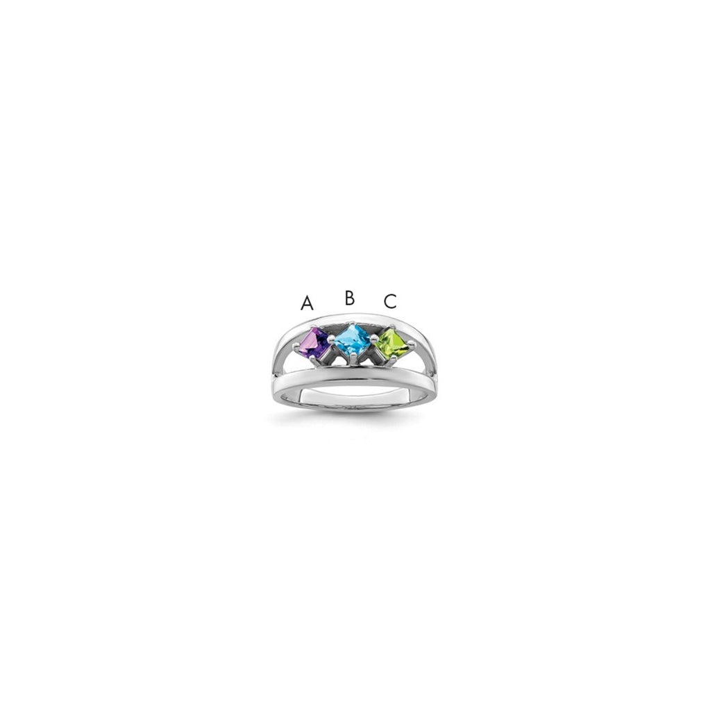Sterling Silver Rhodium plated Synthetic 3-Stone Family Jewelry Ring