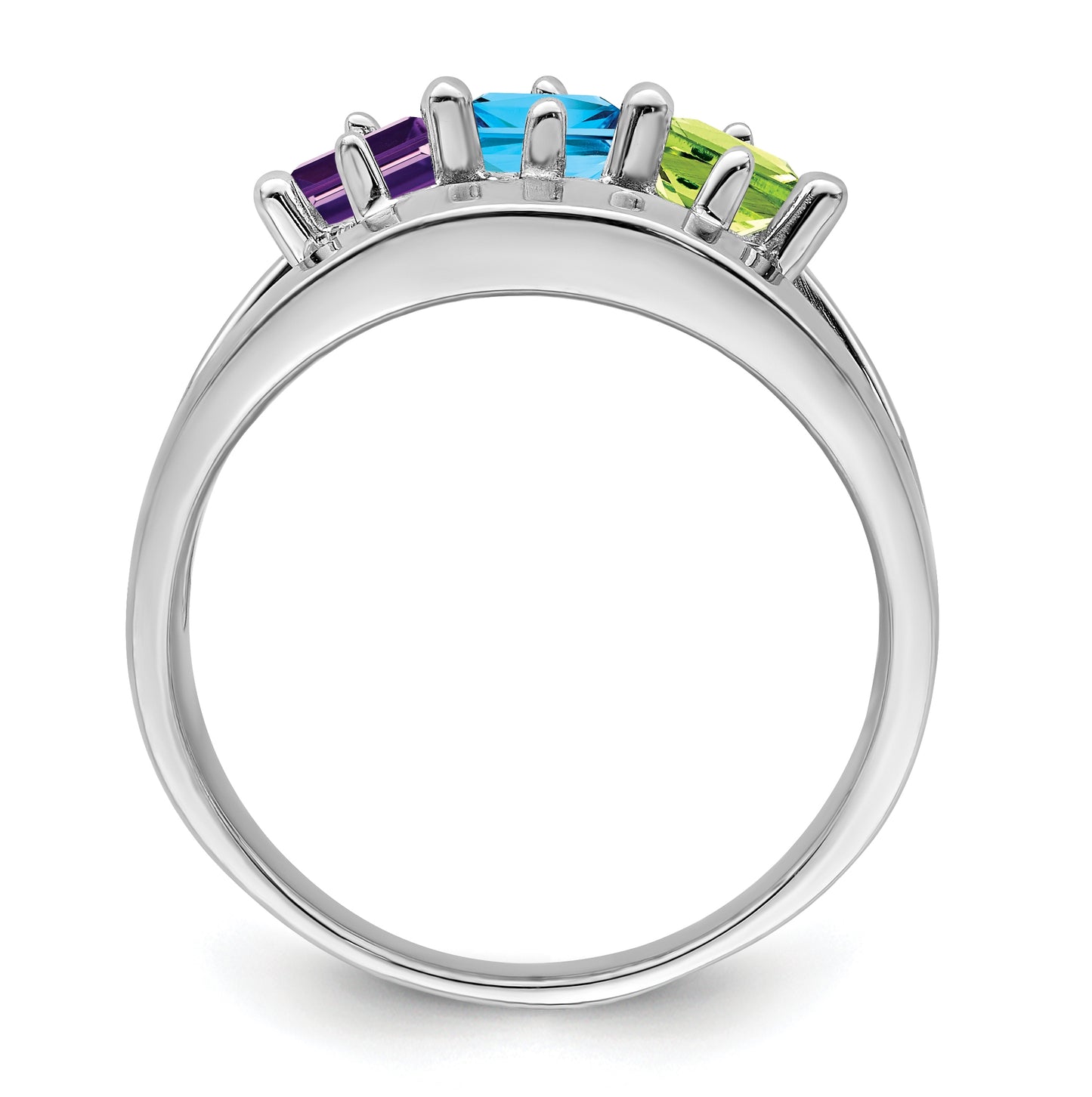 Sterling Silver Rhodium plated Synthetic 3-Stone Family Jewelry Ring