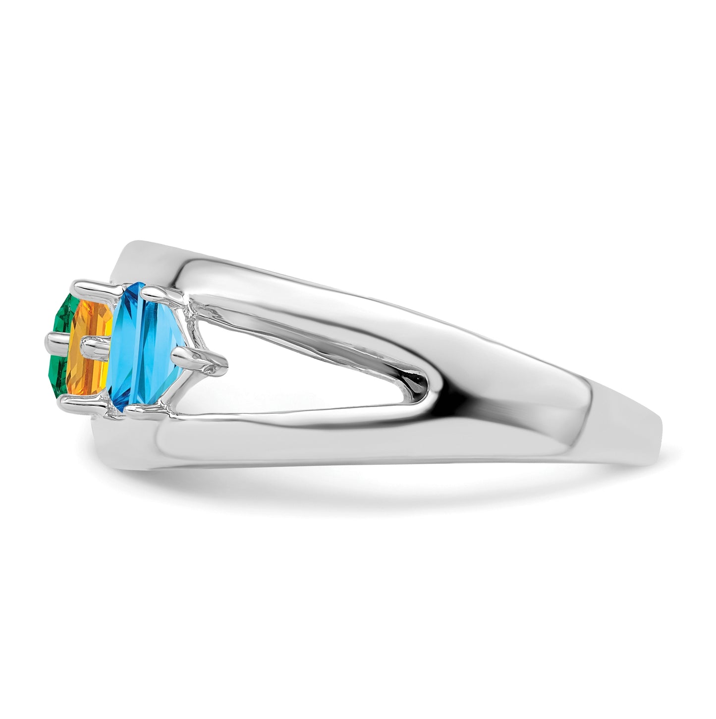 Sterling Silver Rhodium plated Synthetic 4-Stone Family Jewelry Ring