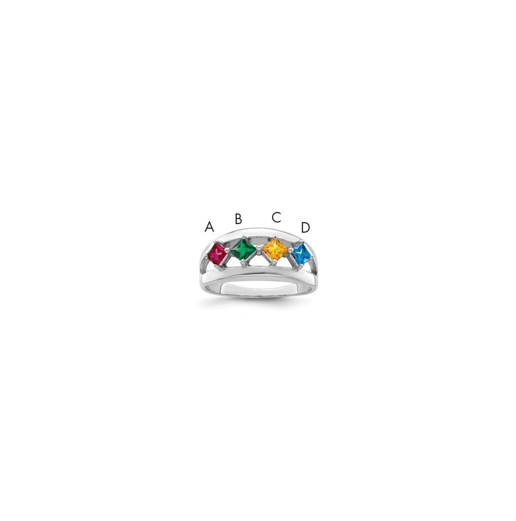 Sterling Silver Rhodium plated Synthetic 4-Stone Family Jewelry Ring