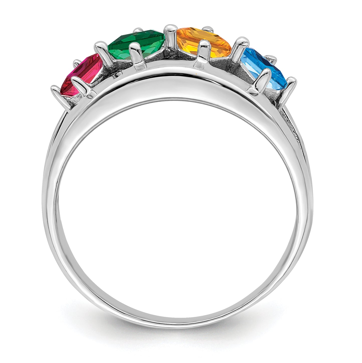 Sterling Silver Rhodium plated Synthetic 4-Stone Family Jewelry Ring