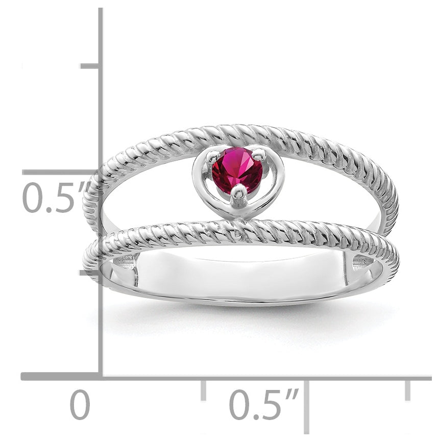 Sterling Silver Rhodium plated Synthetic Single Stone Mother's Ring
