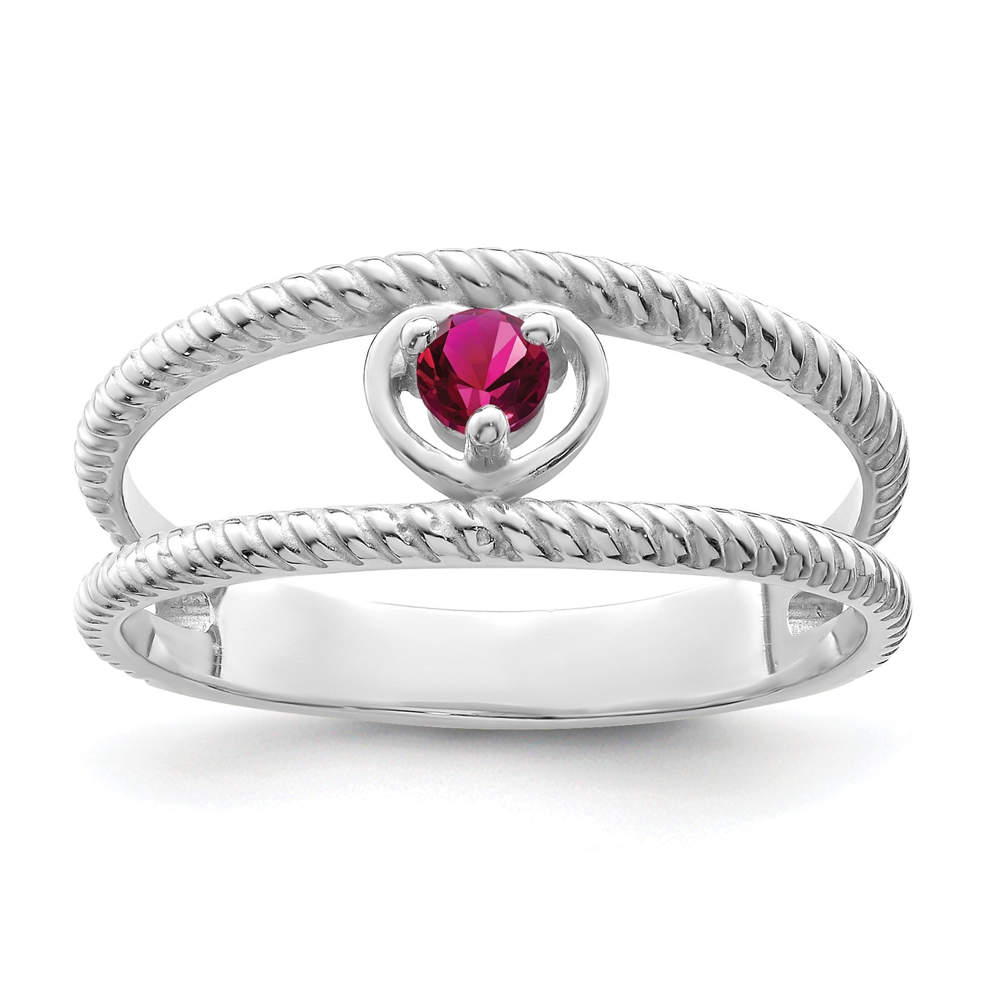 Sterling Silver Rhodium plated Synthetic Single Stone Mother's Ring