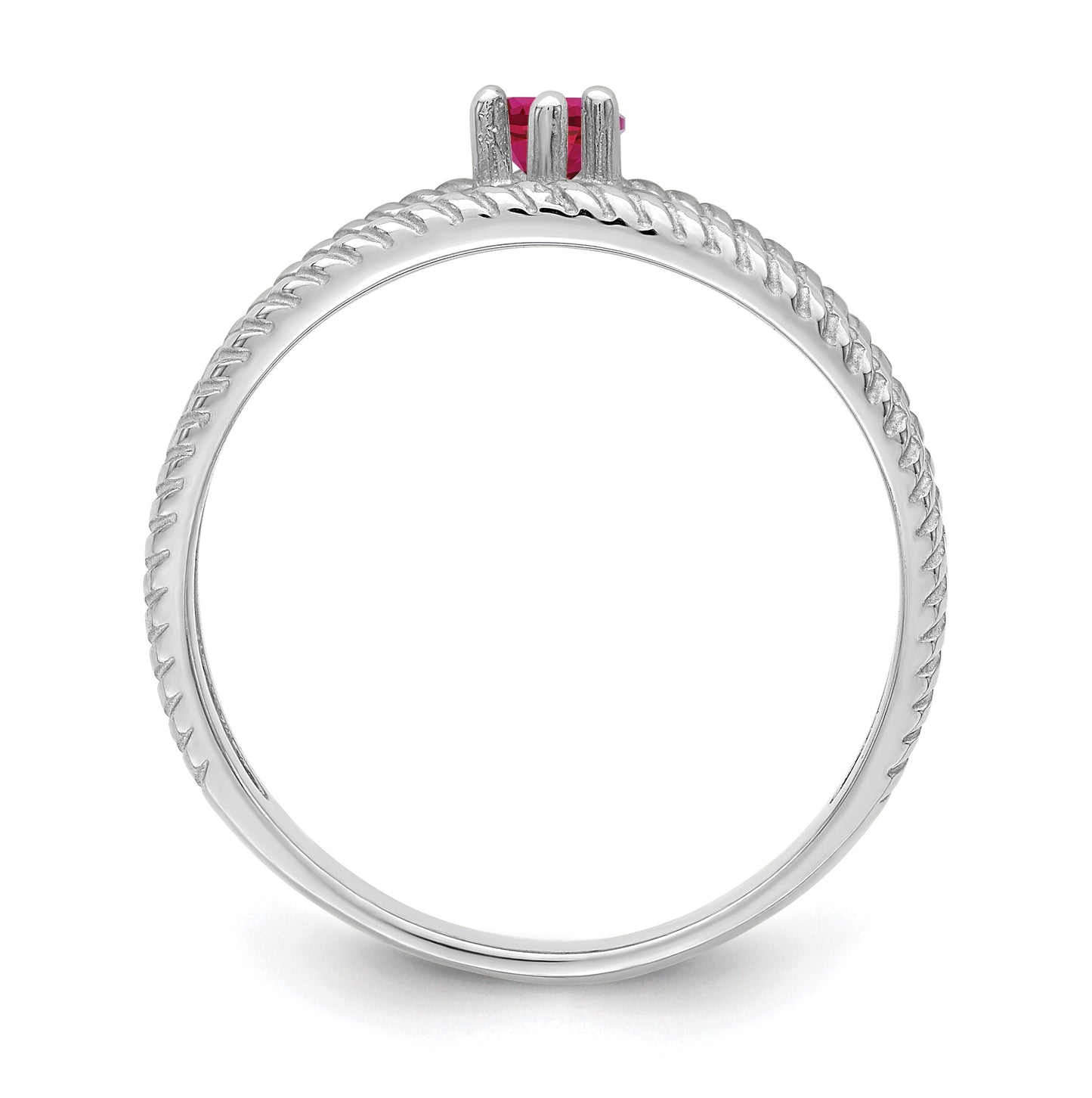 Sterling Silver Rhodium plated Synthetic Single Stone Mother's Ring