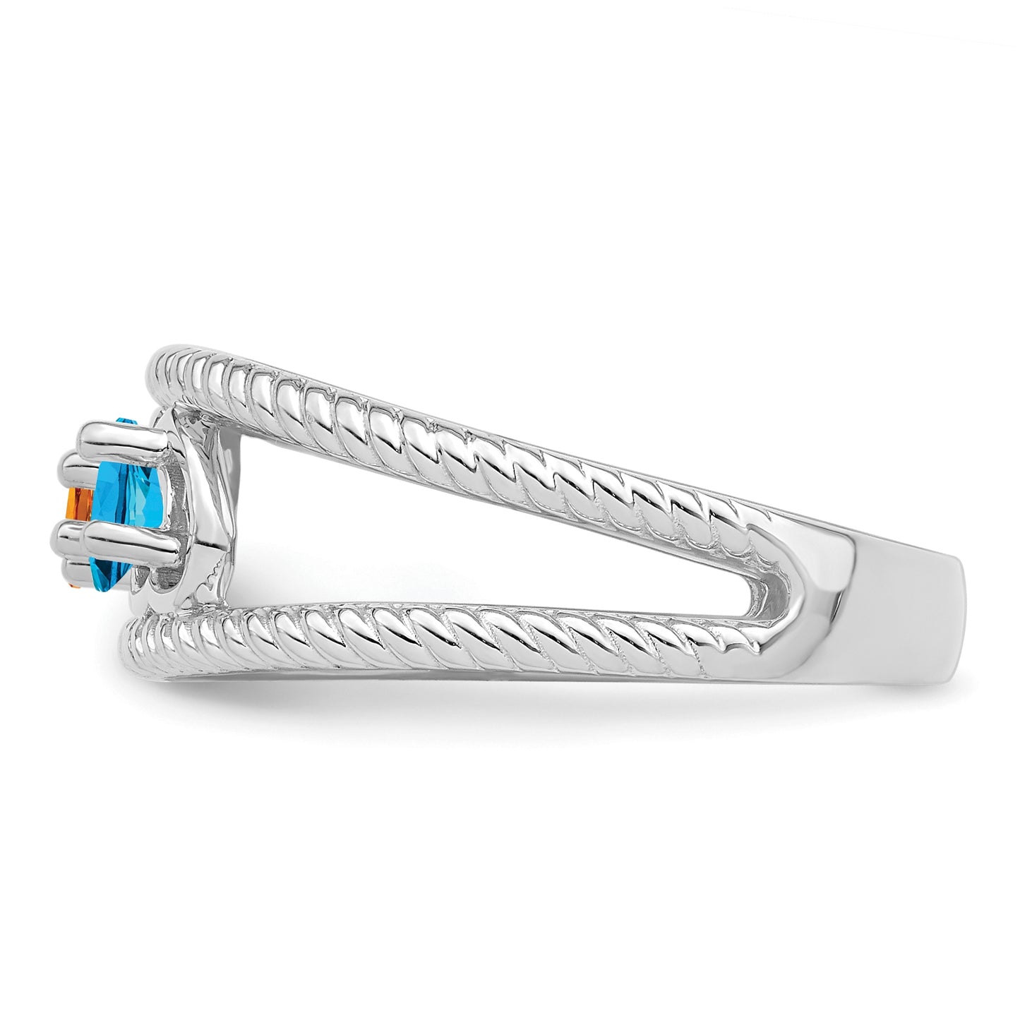 Sterling Silver Rhodium plated Synthetic 2 Stone Family Jewelry Ring
