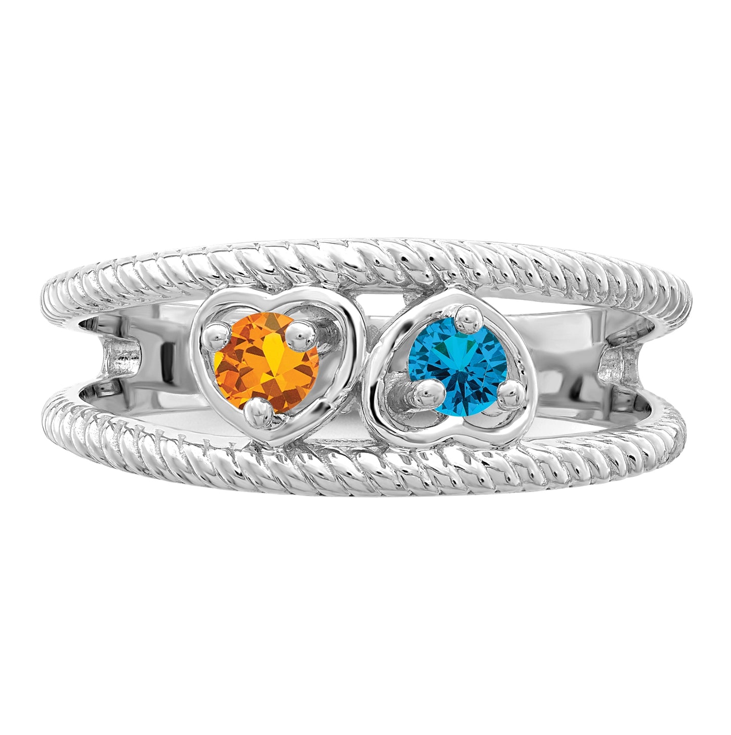 Sterling Silver Rhodium plated Synthetic 2 Stone Family Jewelry Ring