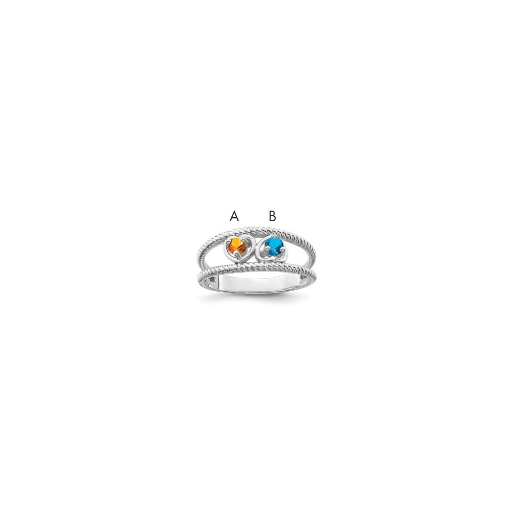 Sterling Silver Rhodium plated Synthetic 2 Stone Family Jewelry Ring