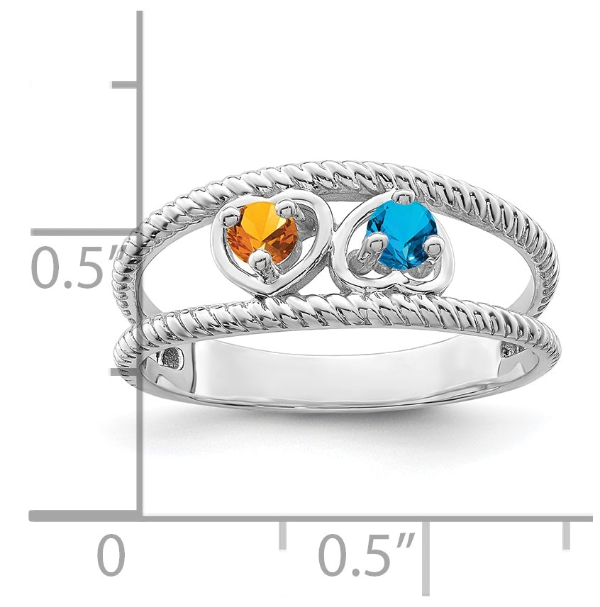 Sterling Silver Rhodium plated Synthetic 2 Stone Family Jewelry Ring
