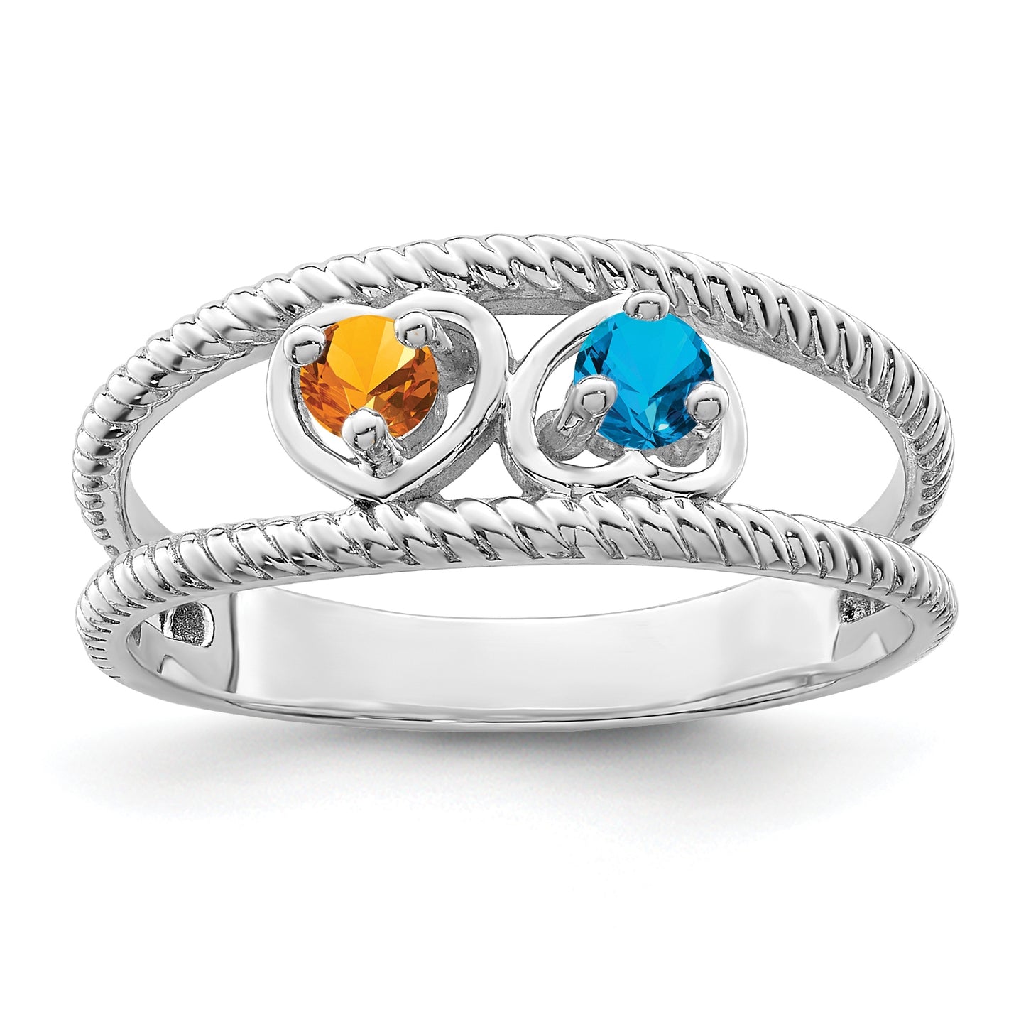 Sterling Silver Rhodium plated Synthetic 2 Stone Family Jewelry Ring