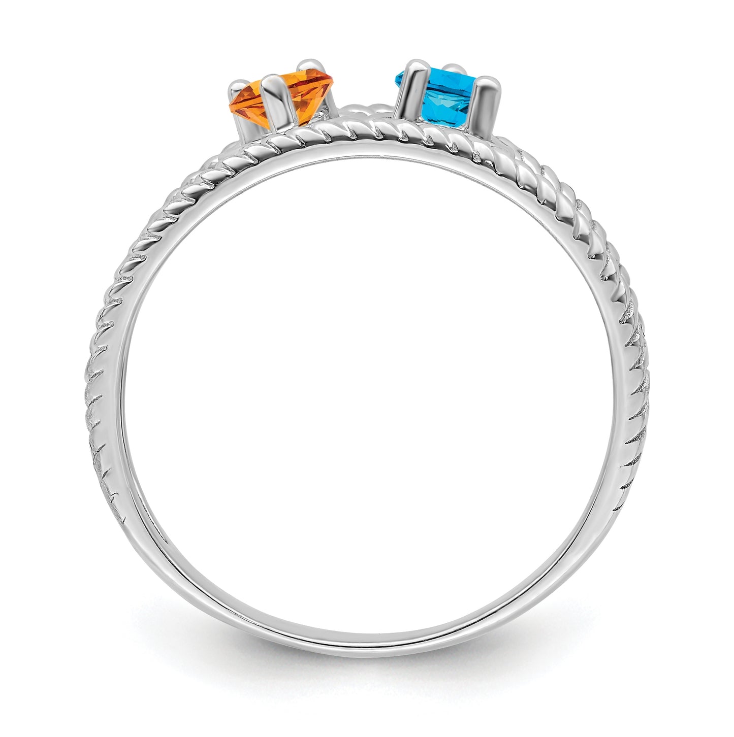 Sterling Silver Rhodium plated Synthetic 2 Stone Family Jewelry Ring