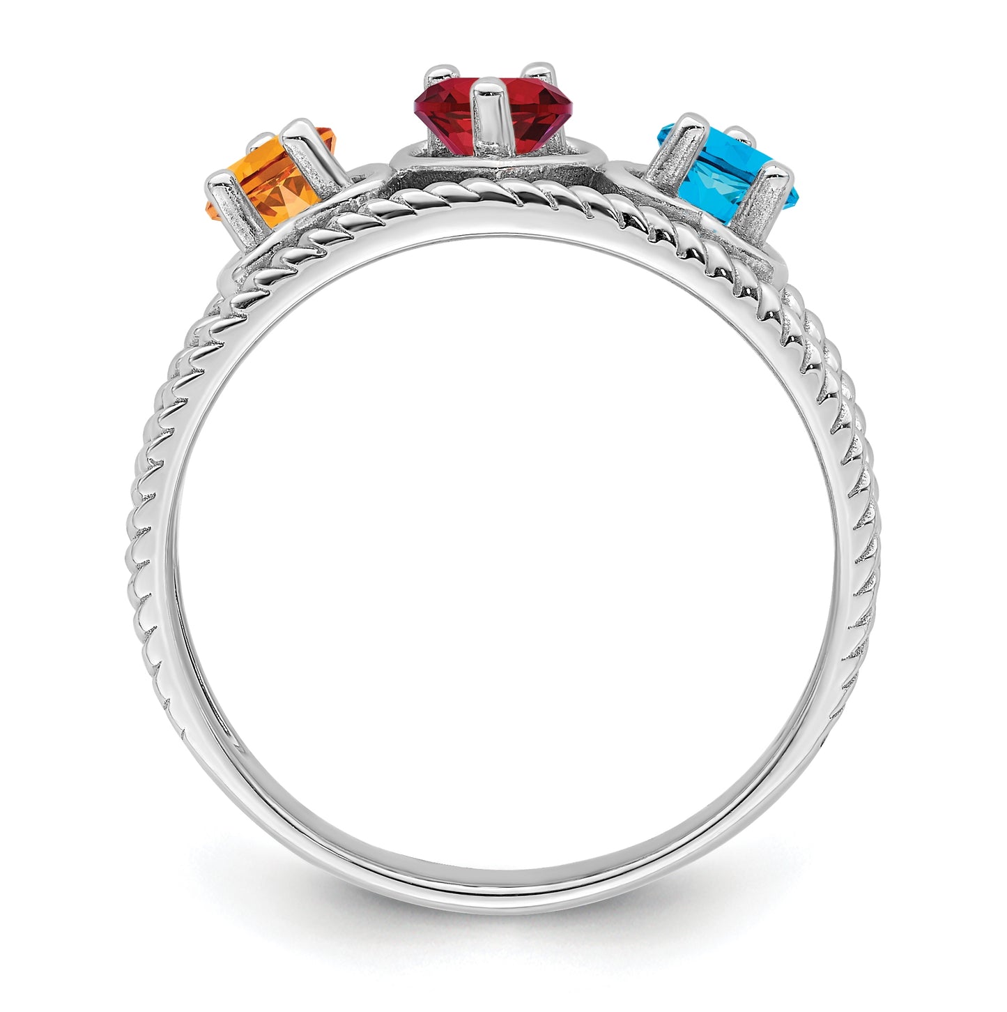 Sterling Silver Rhodium plated Synthetic 3 Stone Family Jewelry Ring