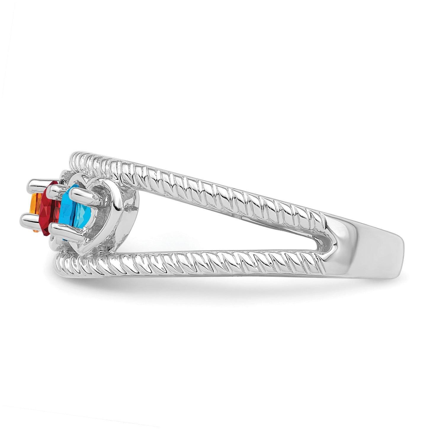 Sterling Silver Rhodium plated Synthetic 3 Stone Family Jewelry Ring
