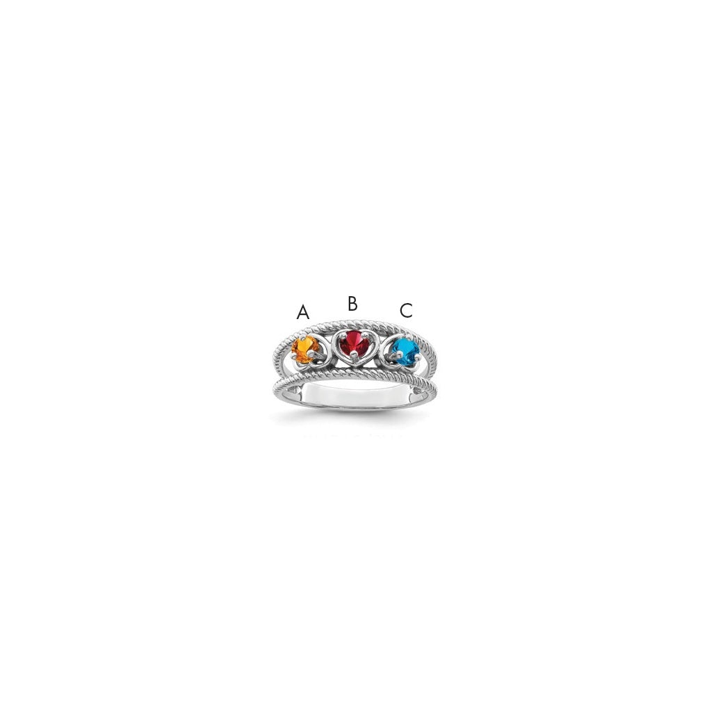 Sterling Silver Rhodium plated Synthetic 3 Stone Family Jewelry Ring