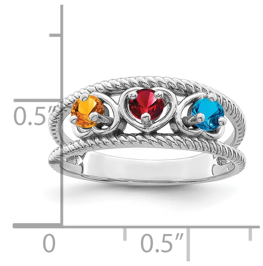 Sterling Silver Rhodium plated Synthetic 3 Stone Family Jewelry Ring