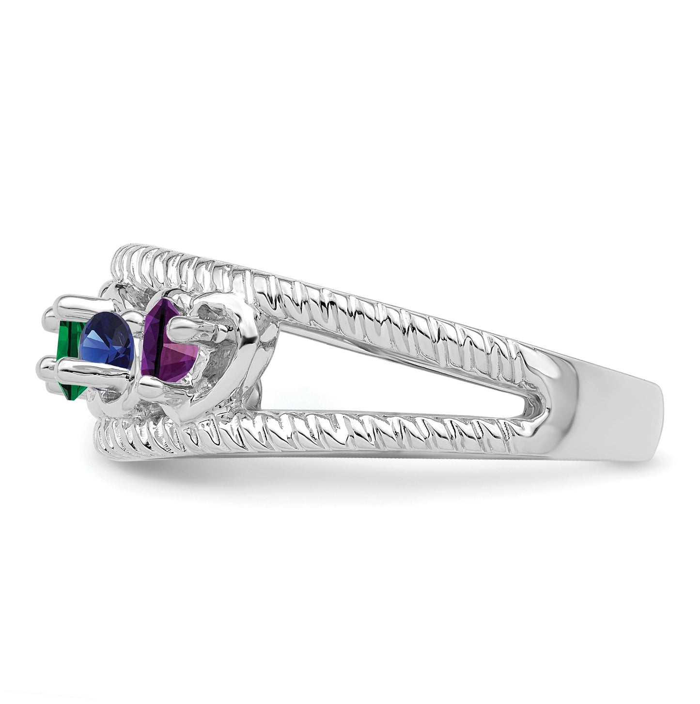 Sterling Silver Rhodium plated Synthetic 4 Stone Family Jewelry Ring