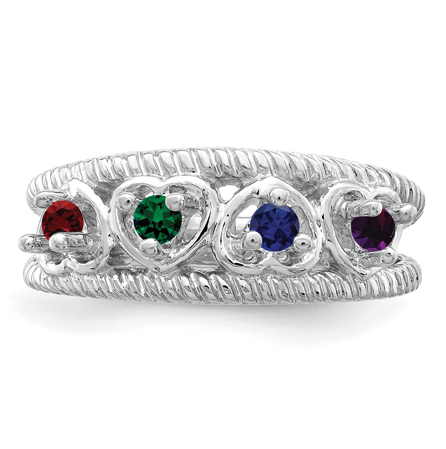 Sterling Silver Rhodium plated Synthetic 4 Stone Family Jewelry Ring