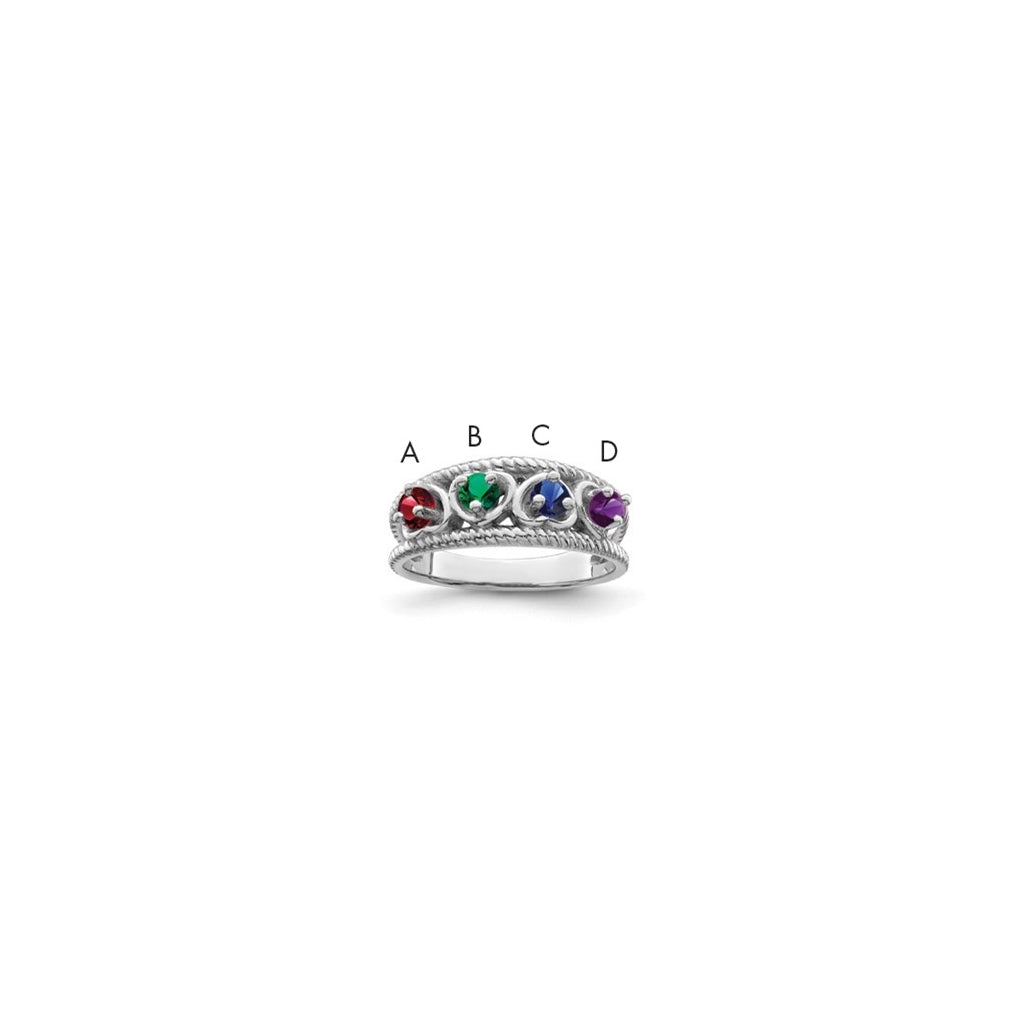Sterling Silver Rhodium plated Synthetic 4 Stone Family Jewelry Ring
