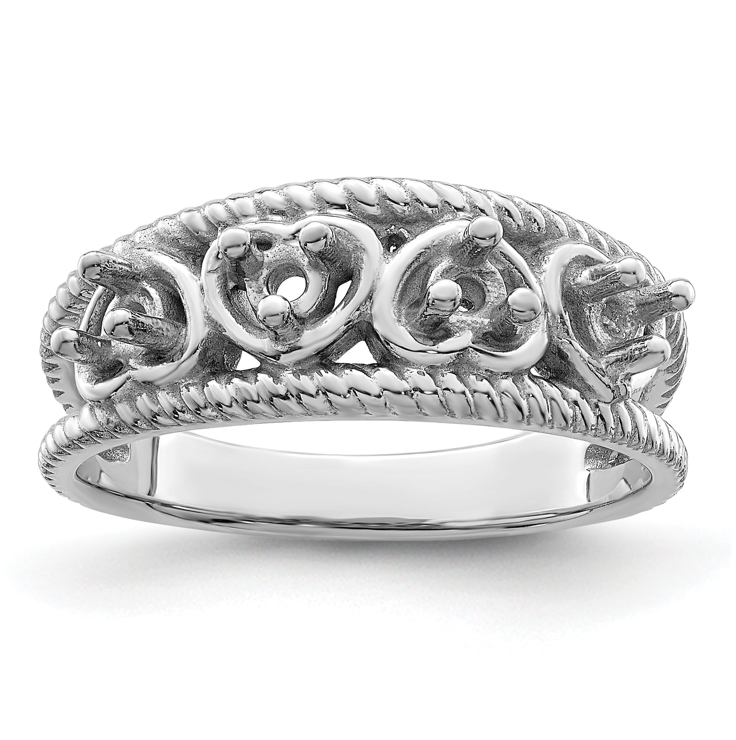 Sterling Silver Rhodium plated Synthetic 4 Stone Family Jewelry Ring