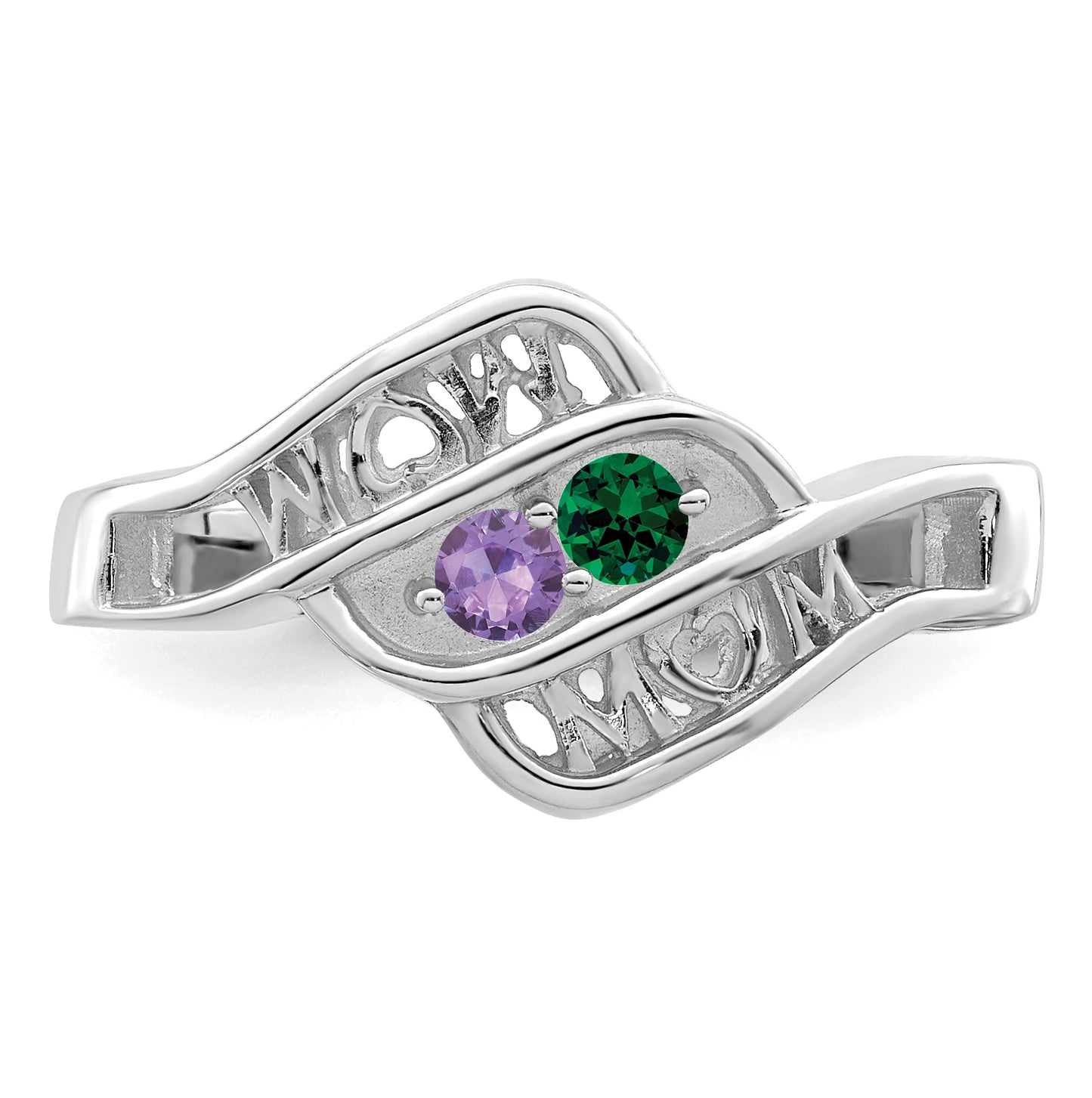 Sterling Silver Rhodium plated Synthetic Family Jewelry Ring, 2-Stone