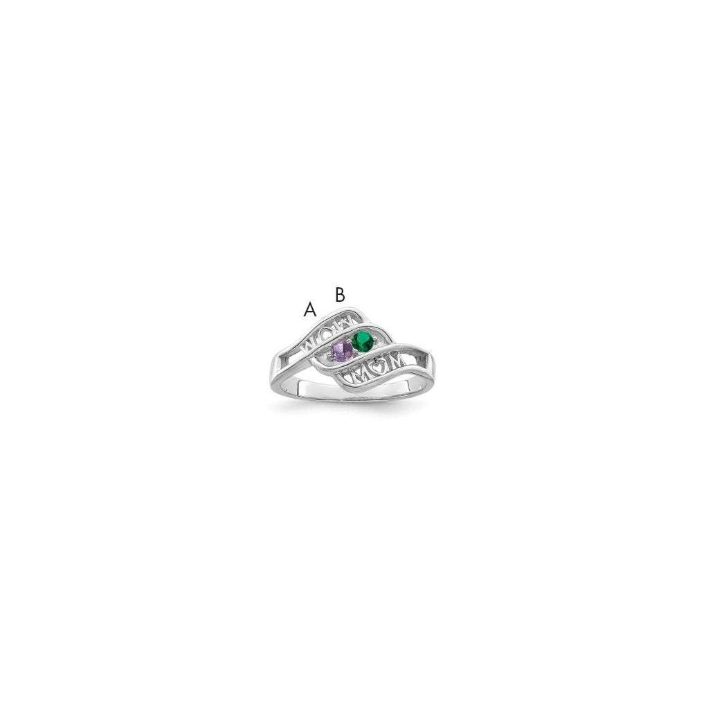 Sterling Silver Rhodium plated Synthetic Family Jewelry Ring, 2-Stone