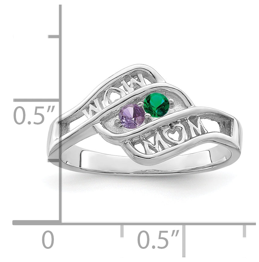 Sterling Silver Rhodium plated Synthetic Family Jewelry Ring, 2-Stone
