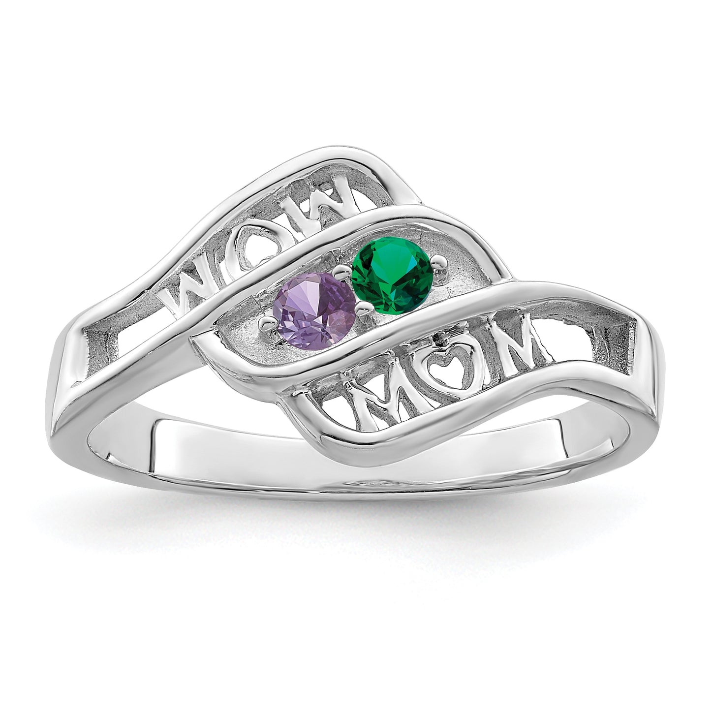 Sterling Silver Rhodium plated Synthetic Family Jewelry Ring, 2-Stone