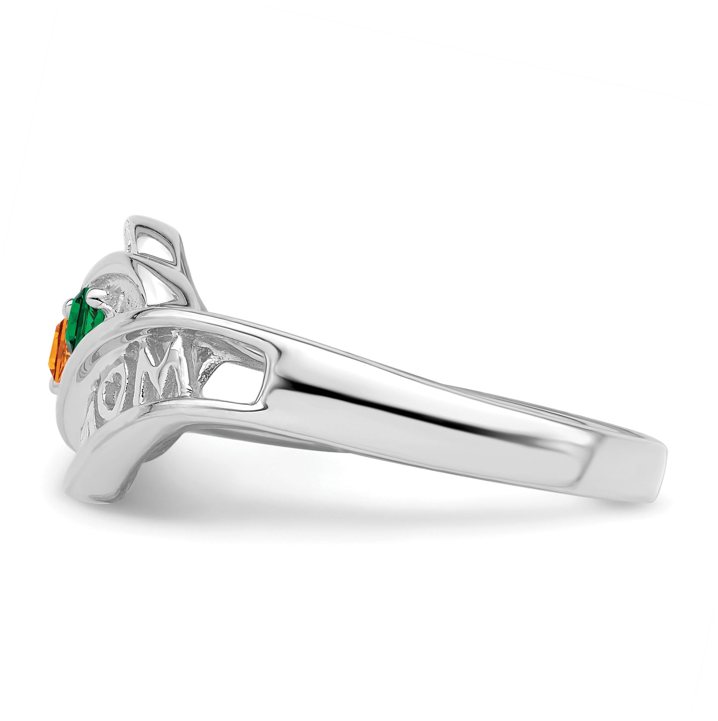 Sterling Silver Rhodium plated Synthetic Family Jewelry Ring, 3-Stone