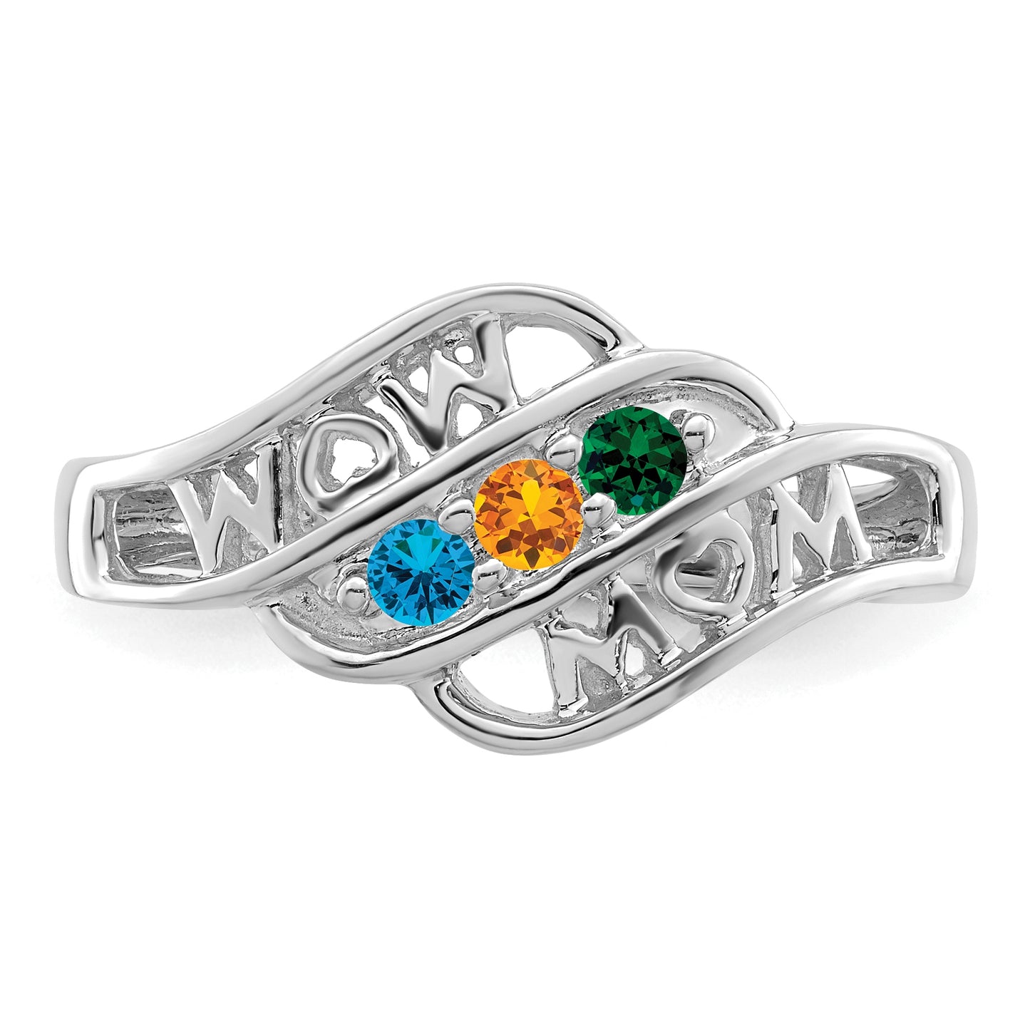 Sterling Silver Rhodium plated Synthetic Family Jewelry Ring, 3-Stone