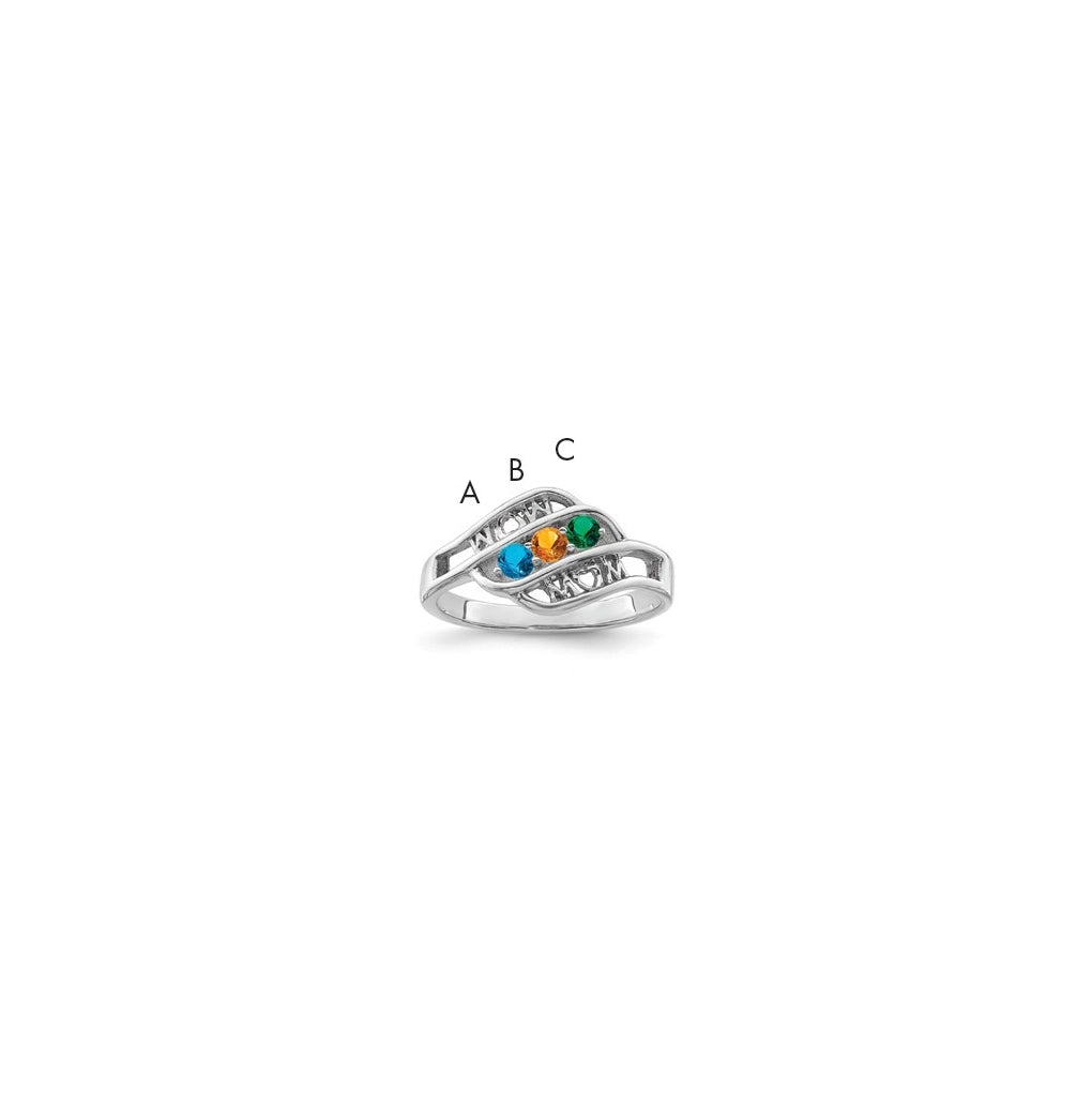 Sterling Silver Rhodium plated Synthetic Family Jewelry Ring, 3-Stone