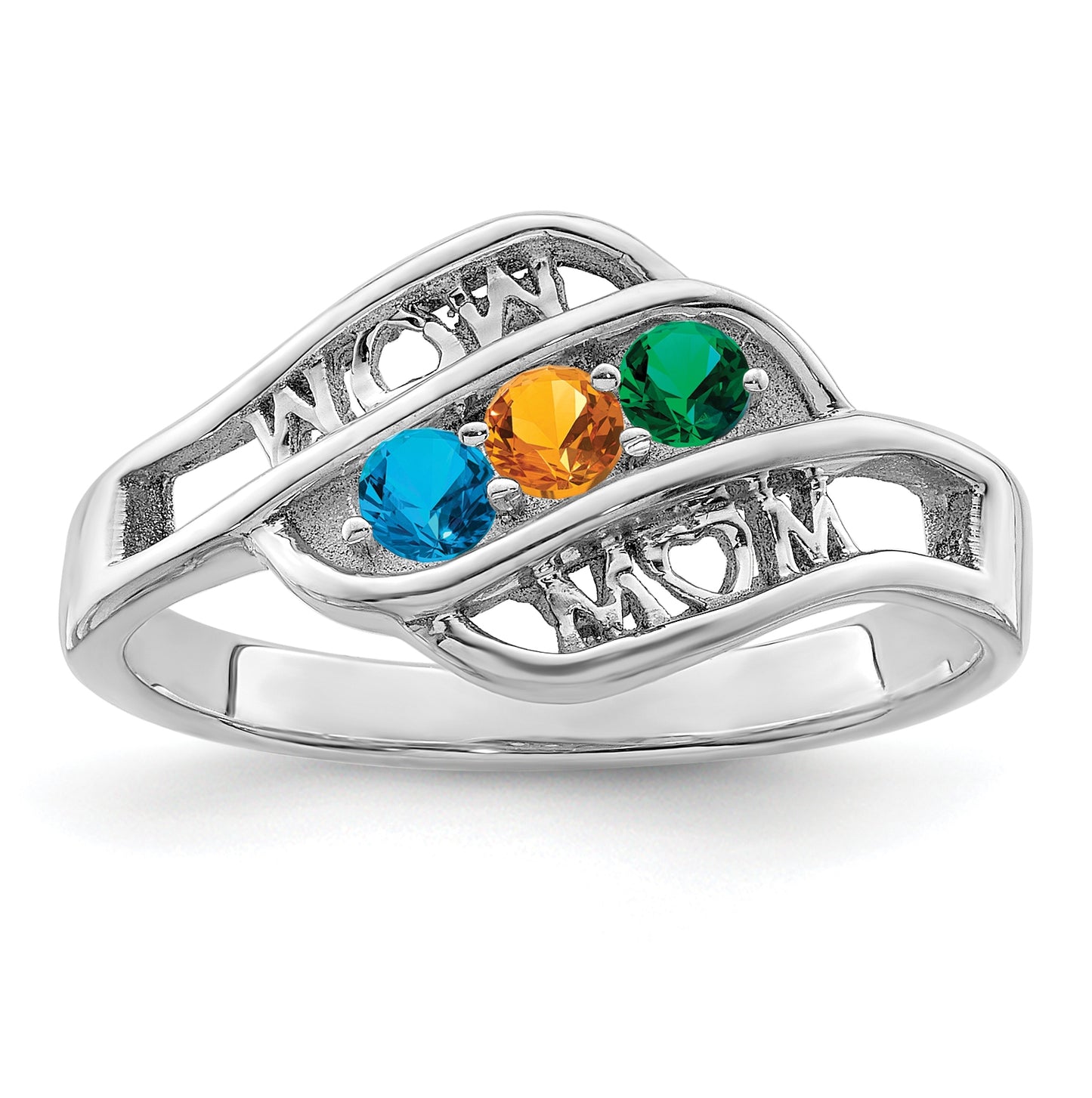 Sterling Silver Rhodium plated Synthetic Family Jewelry Ring, 3-Stone