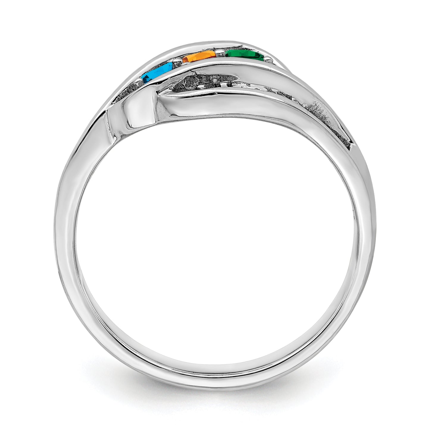 Sterling Silver Rhodium plated Synthetic Family Jewelry Ring, 3-Stone
