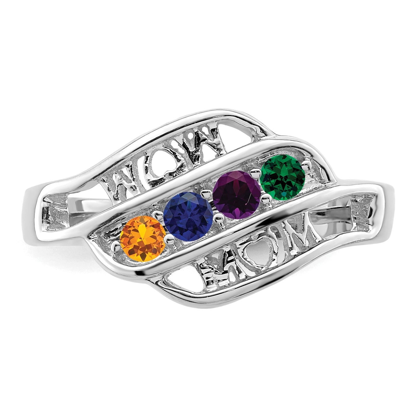 Sterling Silver Rhodium plated Synthetic Family Jewelry Ring, 4-Stone