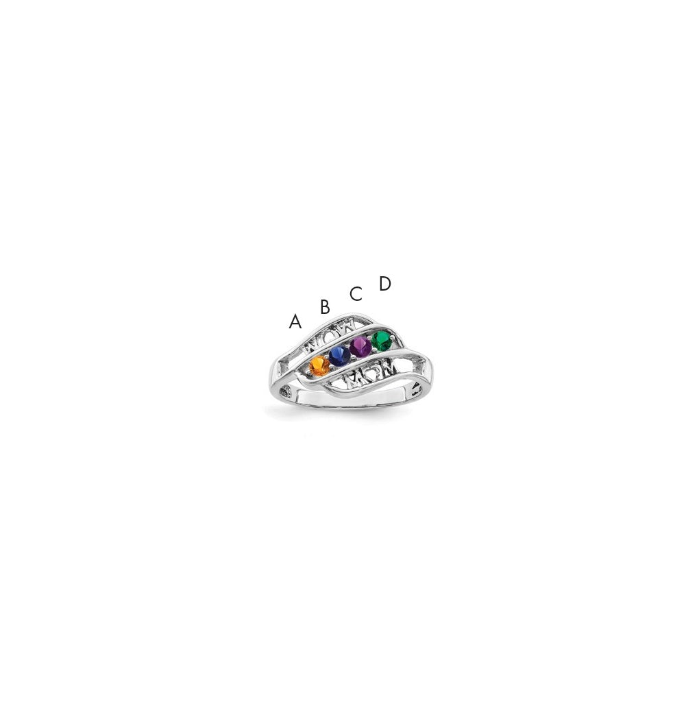 Sterling Silver Rhodium plated Synthetic Family Jewelry Ring, 4-Stone