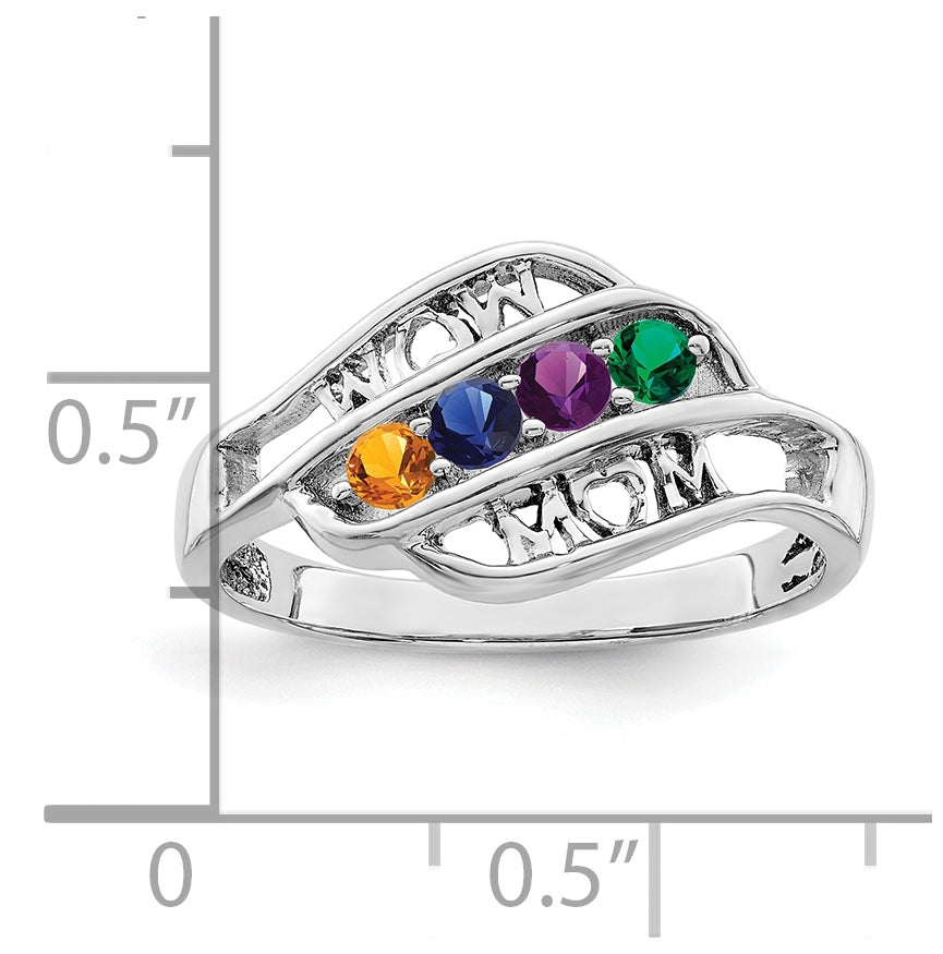Sterling Silver Rhodium plated Synthetic Family Jewelry Ring, 4-Stone