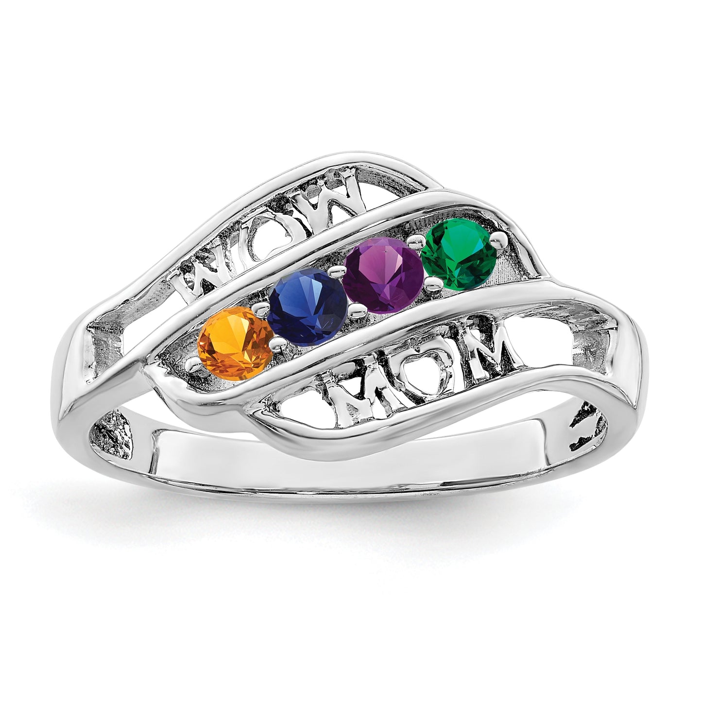 Sterling Silver Rhodium plated Synthetic Family Jewelry Ring, 4-Stone