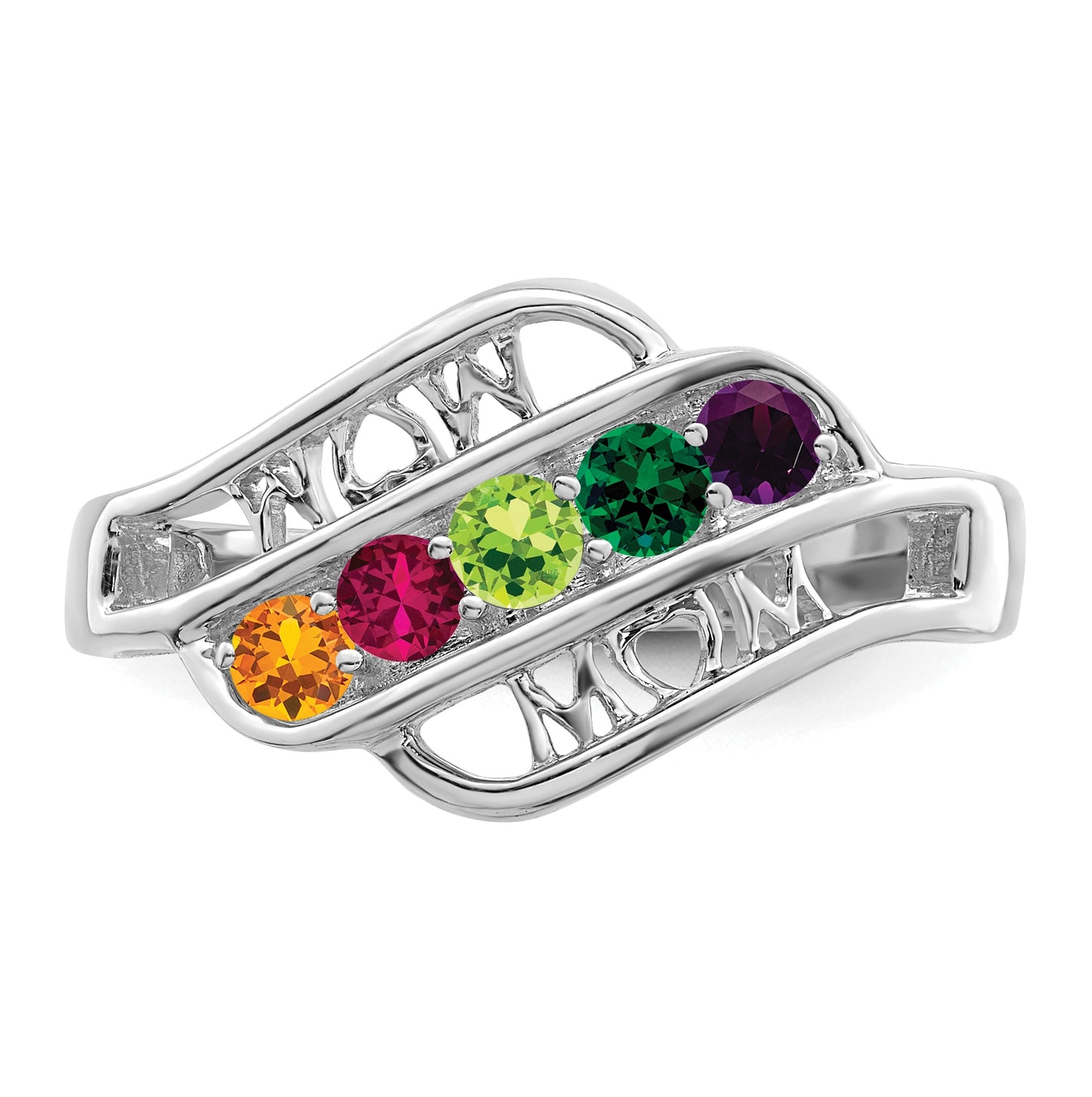 Sterling Silver Rhodium plated Synthetic Family Jewelry Ring, 5-Stone