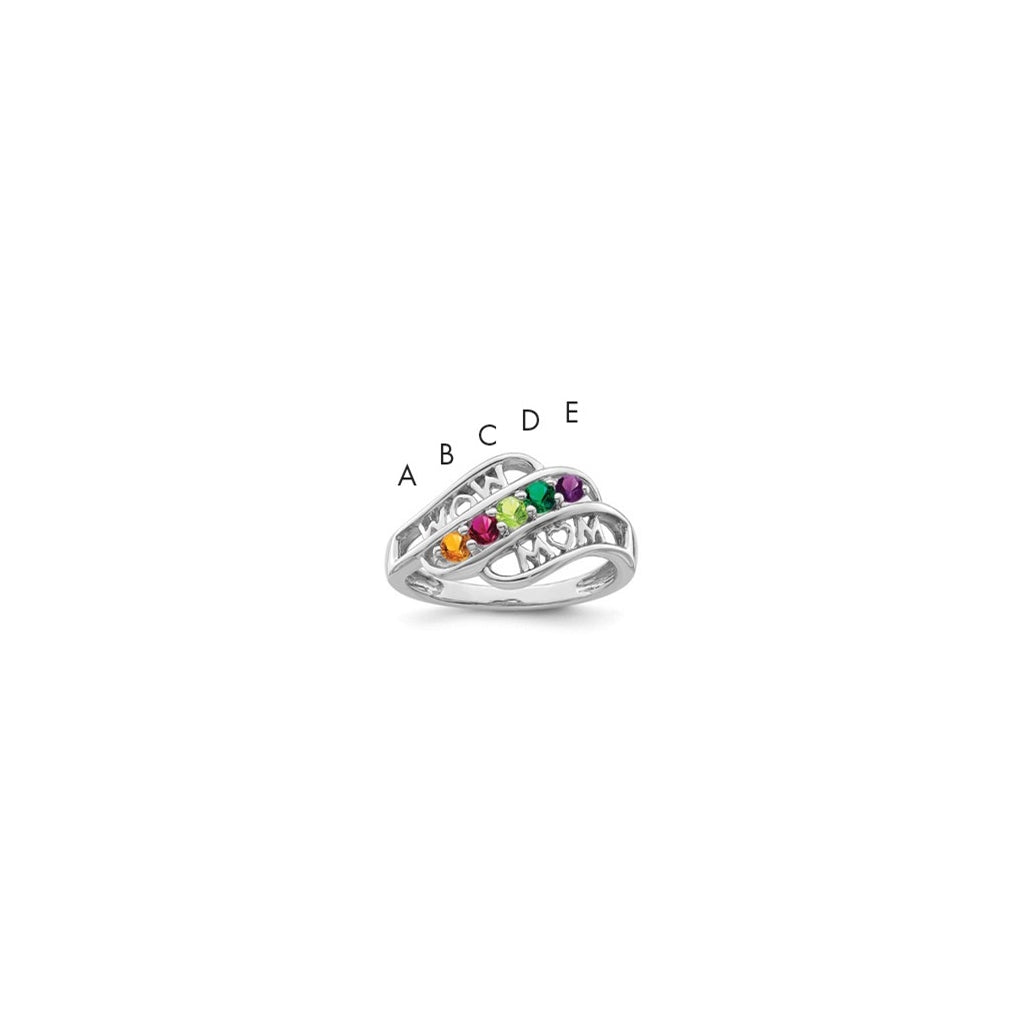 Sterling Silver Rhodium plated Synthetic Family Jewelry Ring, 5-Stone