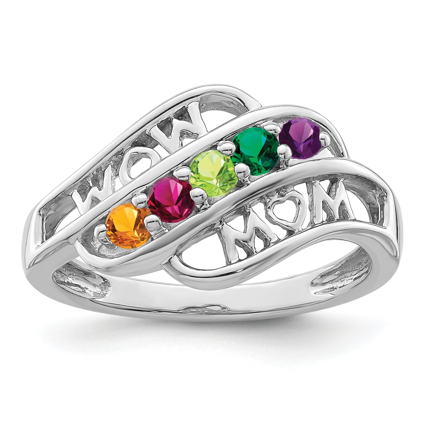 Sterling Silver Rhodium plated Synthetic Family Jewelry Ring, 5-Stone