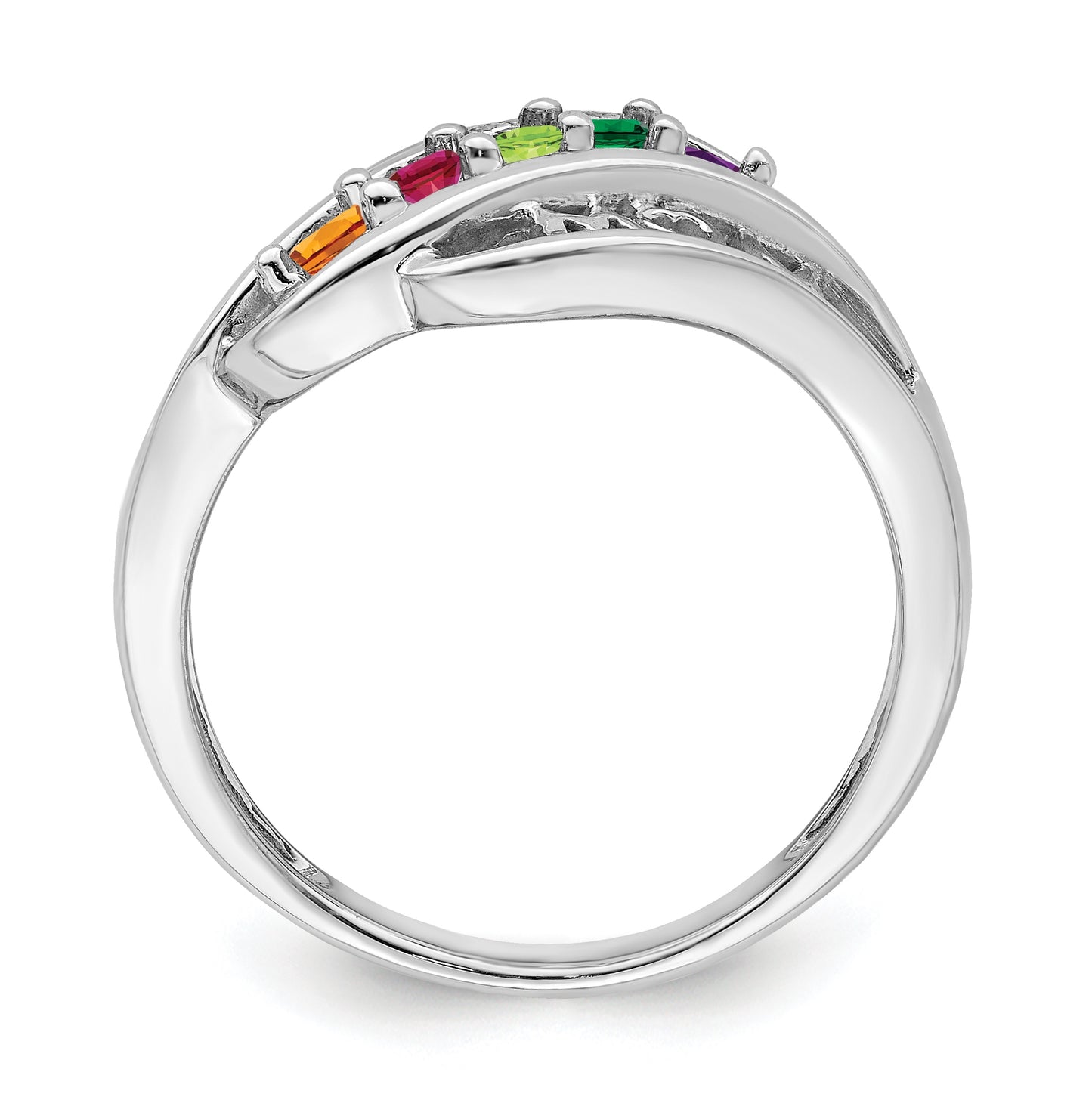 Sterling Silver Rhodium plated Synthetic Family Jewelry Ring, 5-Stone