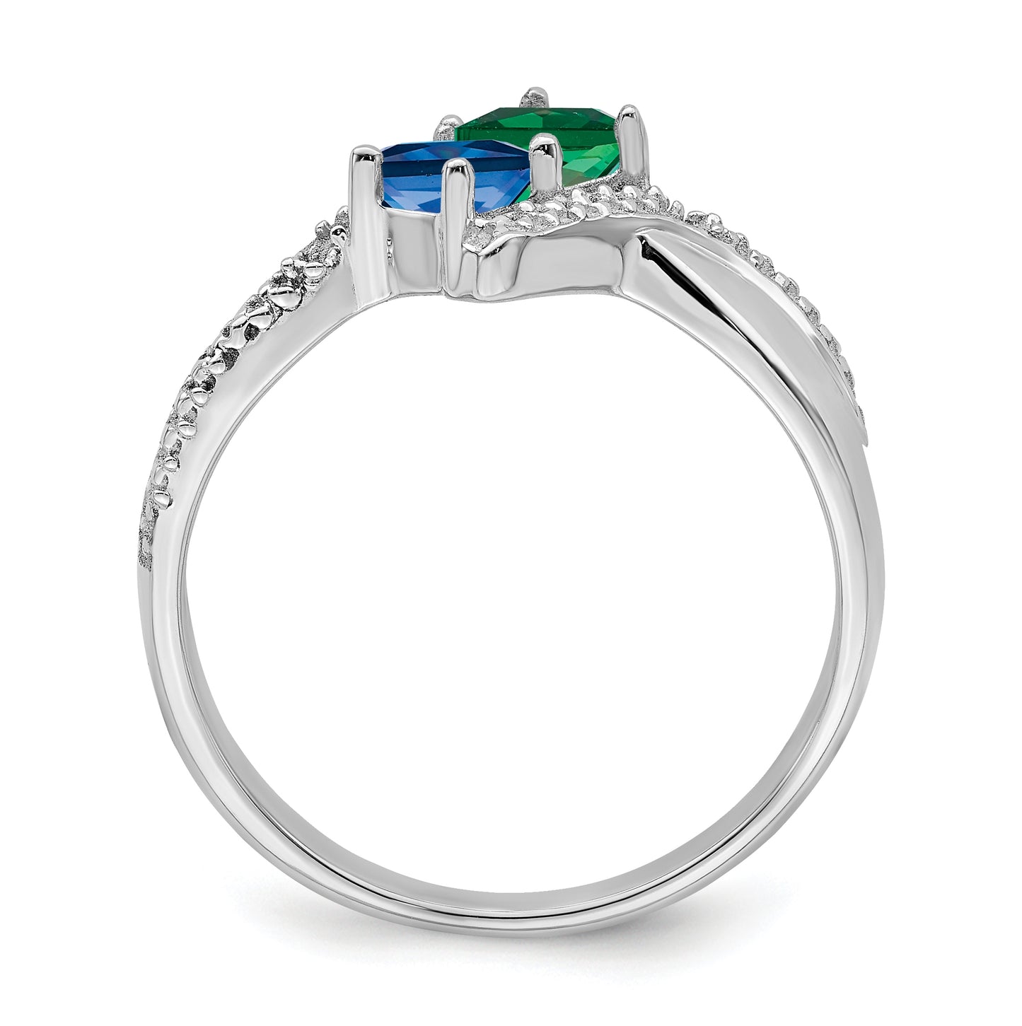 10k White Gold Synthetic Family Jewelry Ring, 2 Stones