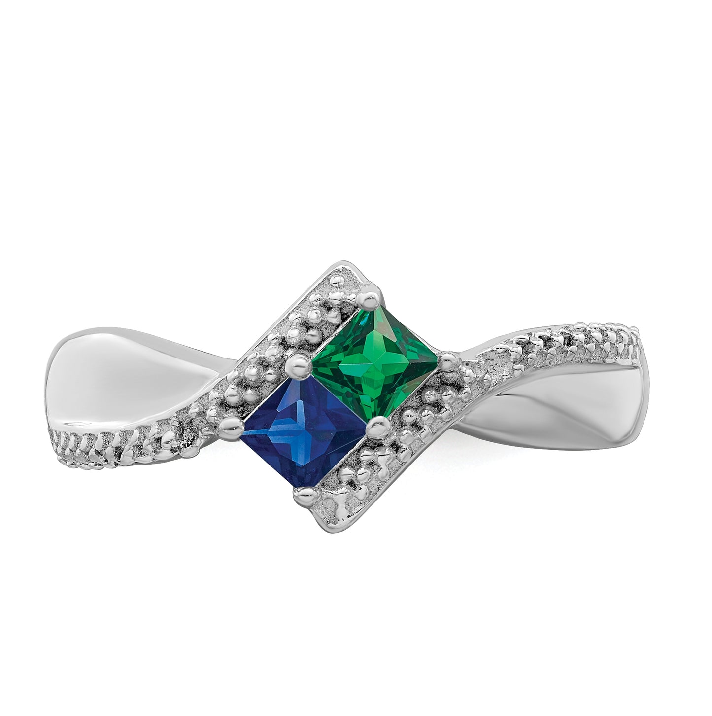 10k White Gold Synthetic Family Jewelry Ring, 2 Stones