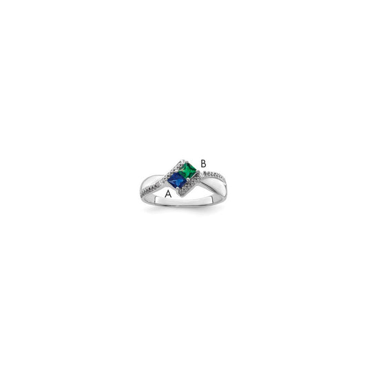 Sterling Silver Rhodium plated Synthetic 2 Stone Mother's Ring