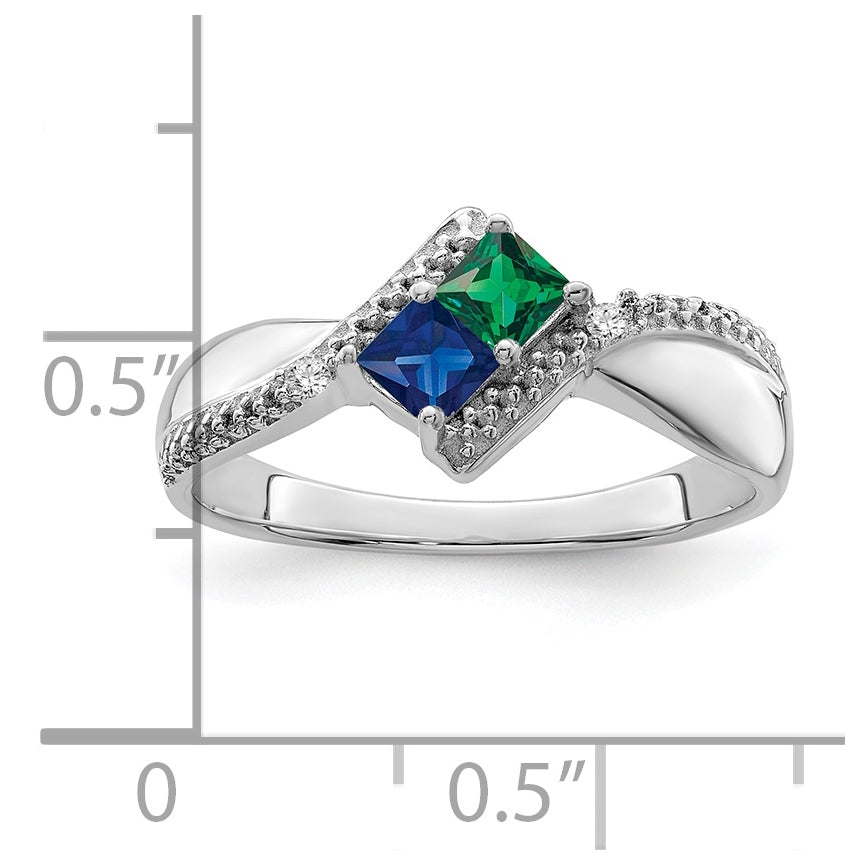 10k White Gold Synthetic Family Jewelry Ring, 2 Stone